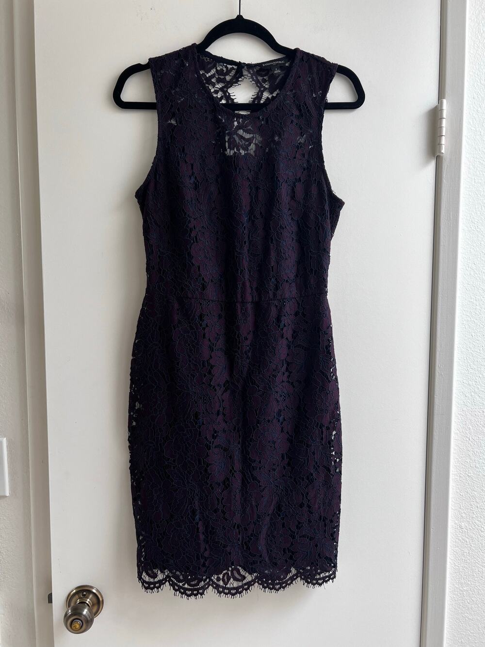 Banana Republic Floral Lace Sheath Dress Plum Eggplant Sleeveless Size 4